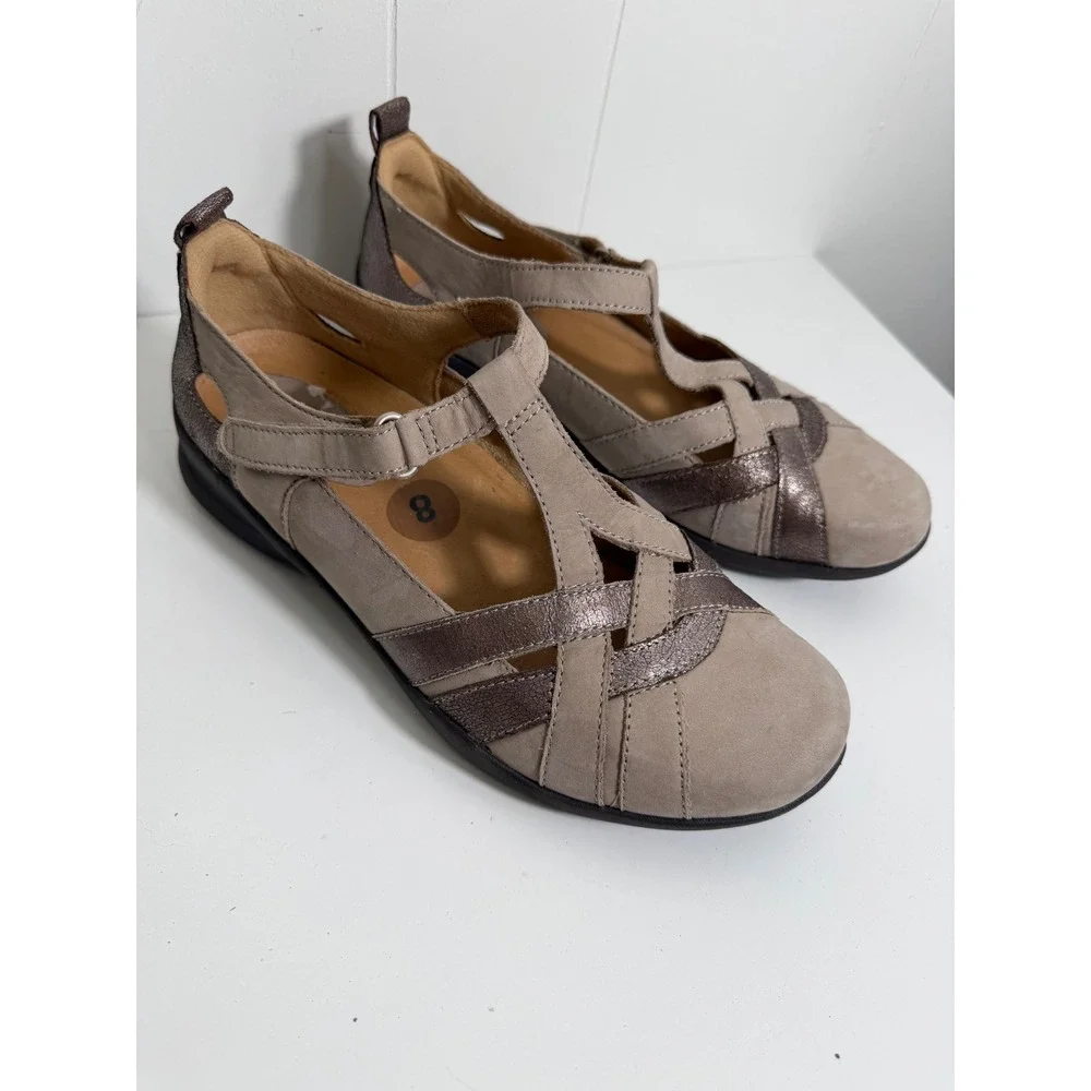 Earth Ocelot Taupe Metallic Bronze Leather Comfort Mary Jane Flats Shoes 8